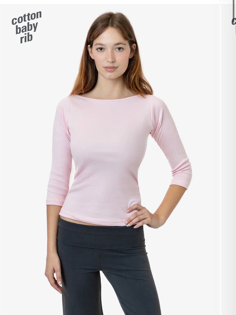 Los Angeles Apparel Light Pink Boatneck Cotton Baby Rib Top